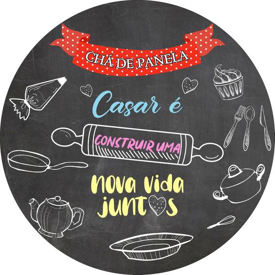 Imagem de Painel de Lona Redondo Chá de Panela Cozinha Chalkboard
