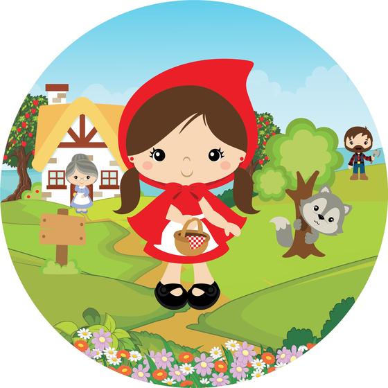 Painel de Lona Redondo Chapeuzinho Vermelho e Lobo Mal Caminho de Flores Menor preço em Painel de Lona Redondo Chapeuzinho Vermelho e Lobo Mal Caminho de Flores