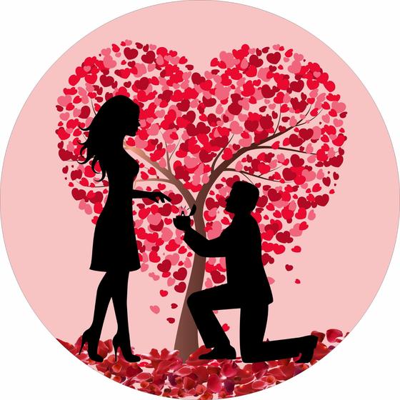 Imagem de Painel de Lona Redondo Dia dos Namorados Pedido Árvore de Corações e Pétalas de Rosas