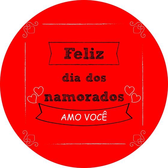 Imagem de Painel de Lona Redondo Feliz Dia Dos Namorados Corações e Desenhos Silhuetas