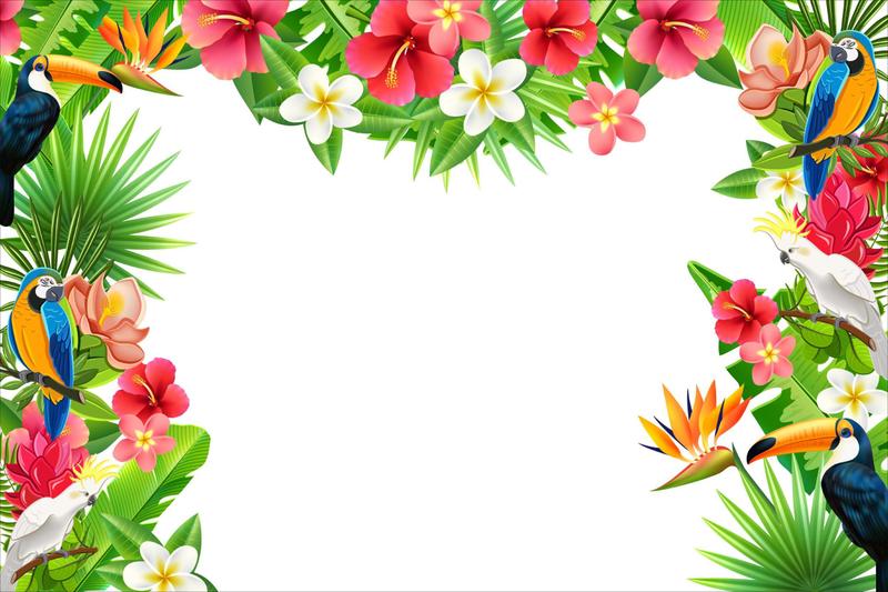 Imagem de Painel de lona Tropical Folhas Flores e Pássaros