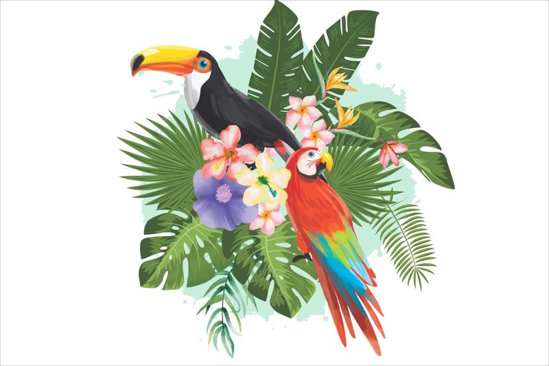 Imagem de Painel de Lona Tropical Tucano e Arara