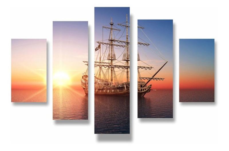 Imagem de Painel De Quadro Mosaico 5 Partes Para Sala Barco Veleiro