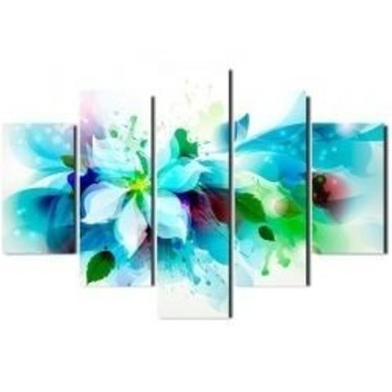 Imagem de Painel De Quadro Mosaico 5 Partes Para Sala Flores Aquarela