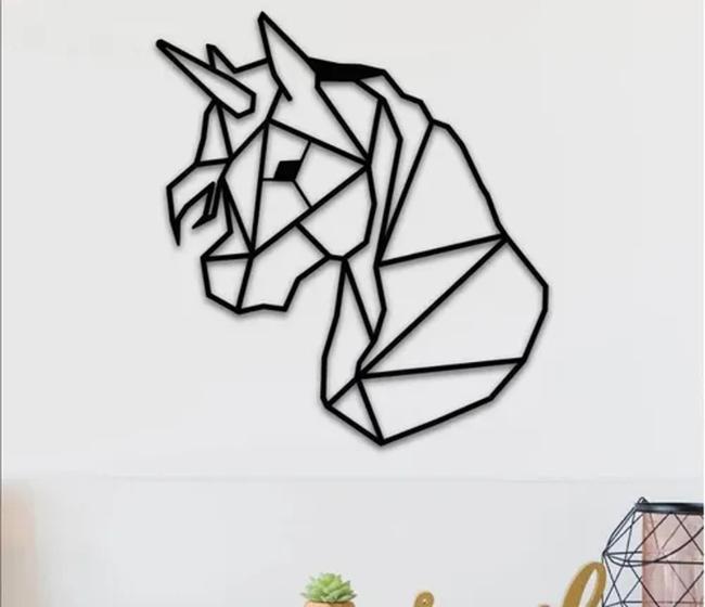 Imagem de Painel decorativo Unicornio geométrico mdf preto 59cm