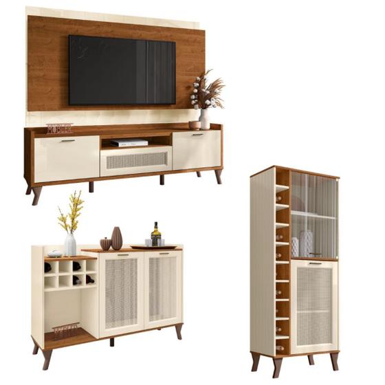 Painel e Rack 1.8 Cristaleira Balcão Nature Off White - Mobler - Rack ...