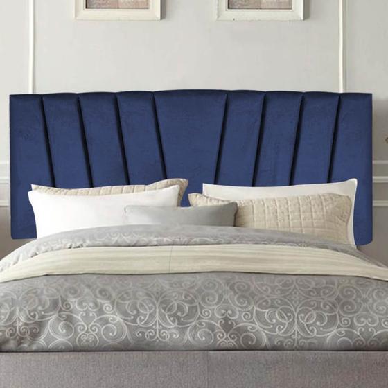 Imagem de Painel Estofada Bélgica 120cm Viúva Solteirão Para Cama Box Quarto Suede Azul Marinho - Ahazzo Móveis