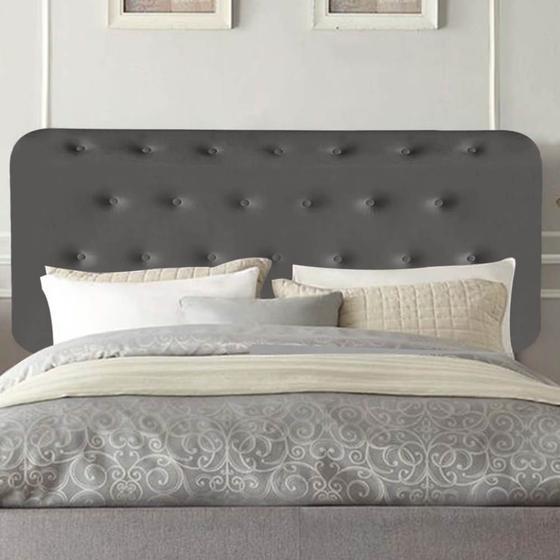 Imagem de Painel Estofada Brenda 100 cm Solteiro Quarto para Cama Box material sintético Cinza Escuro - Damaffê Móveis