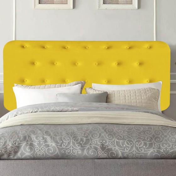 Imagem de Painel Estofada Brenda Botonê 140cm Casal Para Cama Box Quarto material sintético Amarelo - Ahz Móveis