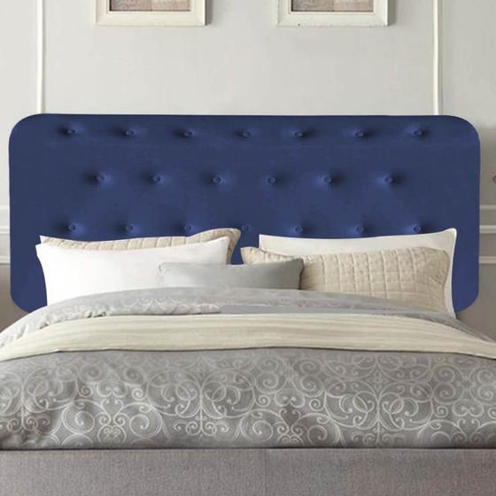 Imagem de Painel Estofada Brenda Botonê 195cm King Size Para Cama Box Quarto Suede Azul Marinho - Ahz Móveis