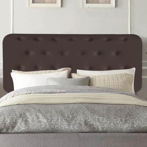 Imagem de Painel Estofada Carla 140 cm Casal Quarto para Cama Box material sintético Marrom - Damaffê Móveis
