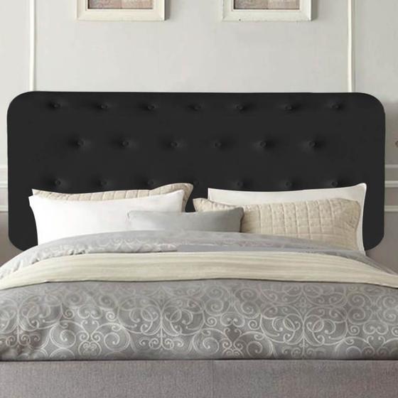 Imagem de Painel Estofada Carla 160 cm Queen Size Quarto para Cama Box Suede Preto - Damaffê Móveis