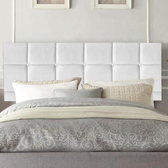 Imagem de Painel Estofada Damares 140 cm Casal Quarto para Cama Box Suede Branco - KDAcanto Móveis