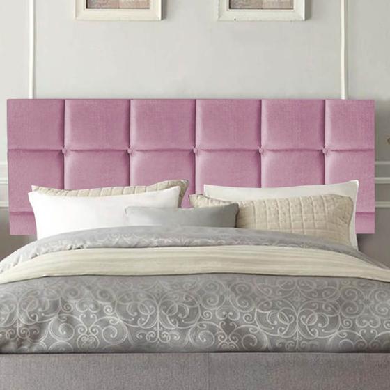 Imagem de Painel Estofada Damares 195 cm King Size Quarto para Cama Box Suede Rosa Bebê - Damaffê Móveis