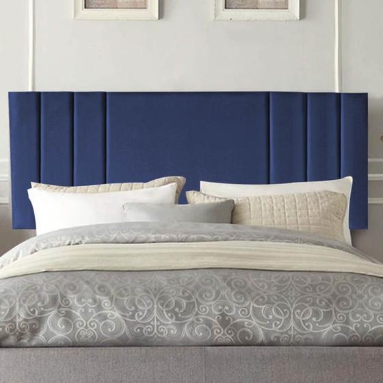 Imagem de Painel Estofada Grécia 100 cm Solteiro Quarto para Cama Box Suede Azul Marinho - KDAcanto Móveis