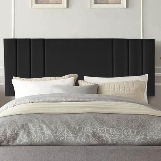 Imagem de Painel Estofada Grécia 195 cm King Size Quarto para Cama Box material sintético Preto - Damaffê Móveis