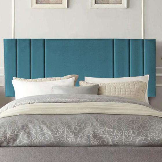 Imagem de Painel Estofada Grécia 195 cm King Size Quarto para Cama Box Suede Azul Turquesa - Damaffê Móveis