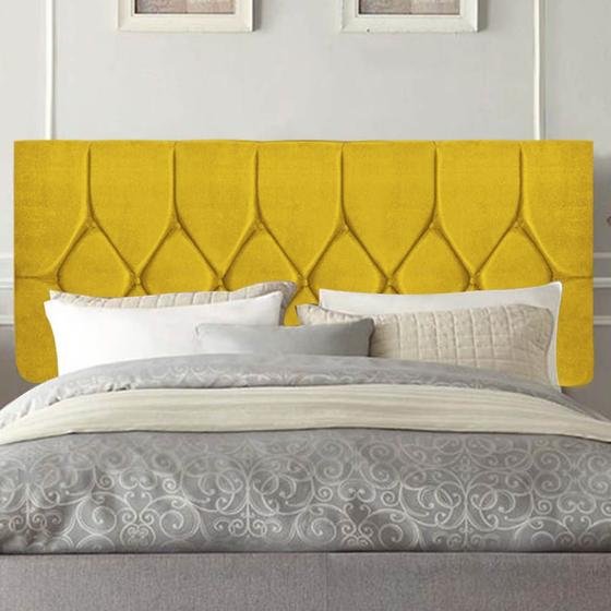 Imagem de Painel Estofada Istambul Botão Capitonê 140cm Casal Para Cama Box Quarto Suede Amarelo - Gat Magazine