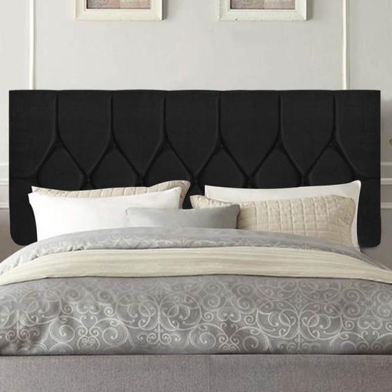Imagem de Painel Estofada Istambul Botão Capitonê 140cm Casal Para Cama Box Quarto Suede Preto - Gat Magazine