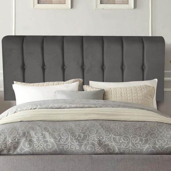 Imagem de Painel Estofada Kiara 140 cm Casal Quarto para Cama Box Suede Cinza Escuro - Damaffê Móveis