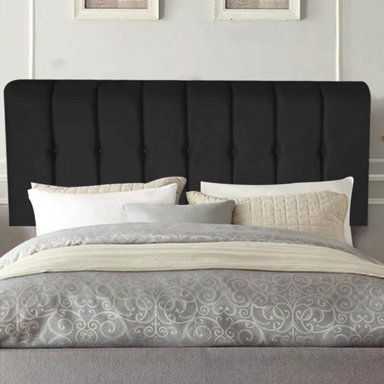 Imagem de Painel Estofada Kiara 140cm Casal Box Quarto Suede Preto - Gat Magazine