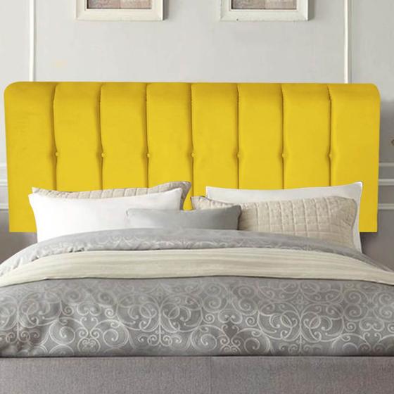 Imagem de Painel Estofada Kiara 160 cm Queen Size Quarto para Cama Box Suede Amarelo - Damaffê Móveis