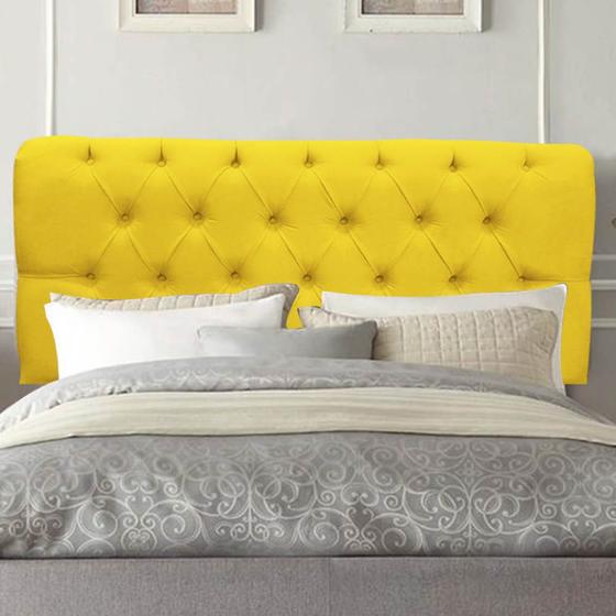 Imagem de Painel Estofada Lady Capitonê 140 cm Casal Quarto para Cama Box material sintético Amarelo - Damaffê Móveis