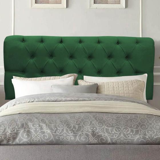 Imagem de Painel Estofada Lady Capitonê 195 cm King Size Quarto para Cama Box Suede Verde - Damaffê Móveis