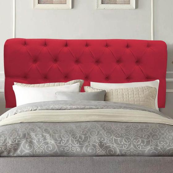 Imagem de Painel Estofada Lady Capitonê 90 cm Solteiro Quarto para Cama Box Suede Vermelho - Damaffê Móveis