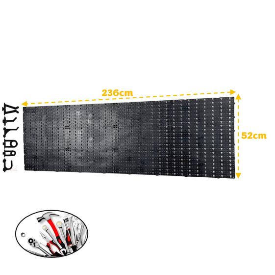 Painel Expositor De Ferramentas Modular 236x52cm Em Plástico Perfurado Com 96 Ganchos Parede Preto - AMZ Menor preço em Painel Expositor De Ferramentas Modular 236x52cm Em Plástico Perfurado Com 96 Ganchos Parede Preto - AMZ