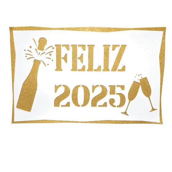 Imagem de Painel Feliz 2024 Espumante Ano Novo Réveillon 53x35 cm EVA Branco Dourado EVA Vivarte - Inspire sua Festa Loja