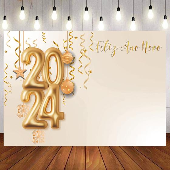 Painel Feliz Ano Novo 2024 Impressão Digital Aum Emblemas