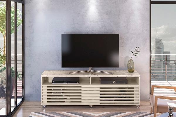 Imagem de Painel Frizz Cross para TV de até 65 polegadas -  CALACATA / OFF WHITE - Madetec