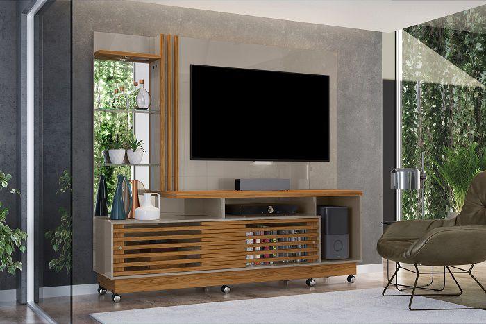 Imagem de Painel Frizz Plus para TV de até 60 polegadas (COM RODÍZIOS) - FENDI / NATURALE - Madetec