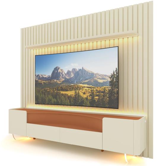 Imagem de Painel Gelius Nobre e Rack Infinity com LED para TV de ate 85 polegadas pês de vidro OFF White TerraCota