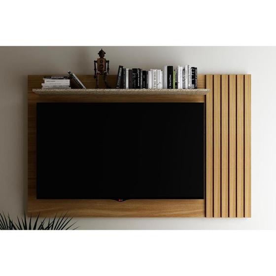 Imagem de Painel Home p/TV até 65 Polegadas PA2914 Ripado c/ Prateleira 160x102cm Natural/Palha - Tecno Mobili