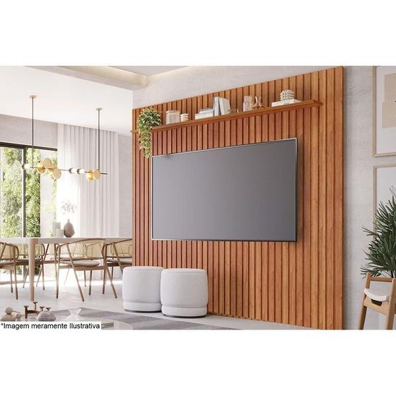 Imagem de Painel Home p/ TV até 75 Pol Maragogi Ripado c/ Prateleira 230x220cm Cinamomo - Permóbili