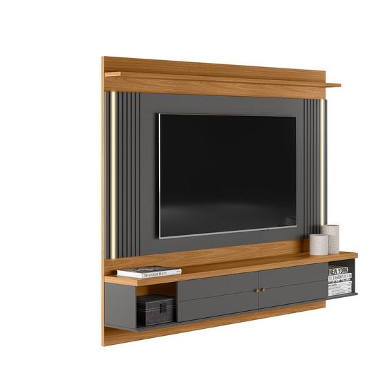 Painel Home Suspenso Com Detalhe Ripado Com Led Sala Quarto TV Até 75 Polegadas Prateleira De Vidro 2 Nichos 2 Portas de Correr Barcelona Menor preço em Painel Home Suspenso Com Detalhe Ripado Com Led Sala Quarto TV Até 75 Polegadas Prateleira De Vidro 2 Nichos 2 Portas de Correr Barcelona