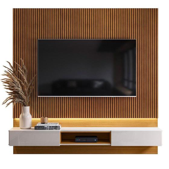 Painel Home Suspenso Paris para TV até 70” Tauari Ripado/Off White Perolizado - Lukaliam Móveis Menor preço em Painel Home Suspenso Paris para TV até 70” Tauari Ripado/Off White Perolizado - Lukaliam Móveis
