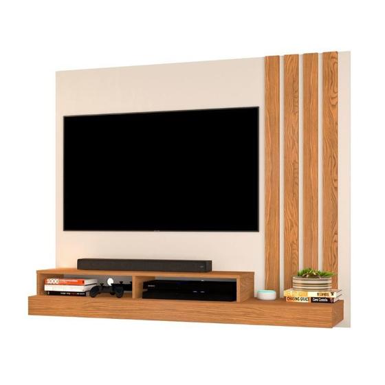 Imagem de Painel home suspenso rekte para tv até 58'' polegadas com nicho ripado cor off white com nature
