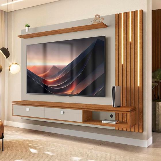 Imagem de Painel Home Suspenso Ripado LED TV Até 80 Polegadas Off White Naturalle Hit Shop JM