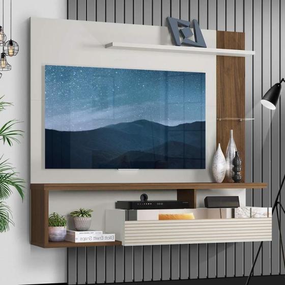 Imagem de Painel Home Tijuca Para TV De Até 60" 3 Nichos E Espelho Off White Nogueira Línea Brasil