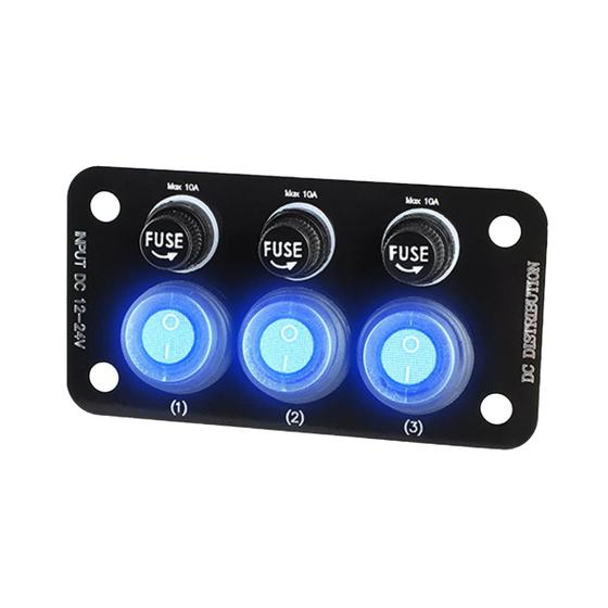 Imagem de Painel Interruptor 3 Funções com Fusível LED azul 12-24v