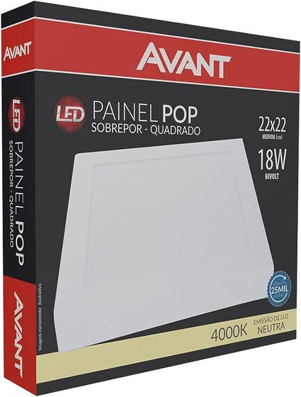 Imagem de Painel LED 18w Sobrepor Quadrado 22x22 4000k Branco Neutro - Avant
