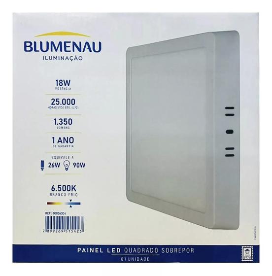 Imagem de Painel LED 18w Sobrepor Quadrado 22x22 Alumínio 6500k Branco Frio - Blumenau