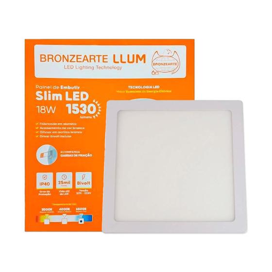 Imagem de Painel Led Embutir Bronzearte Slim Quadrado 18w 6500k 22,5cm