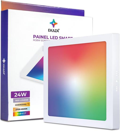 Imagem de Painel Led Inteligente Smart Ekaza RGB-CCT Sobrepor Quadrado 30x30 24W