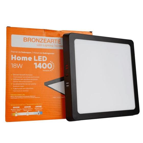 Imagem de Painel Led Preto Sobrepor Quadrado 18wx6500k