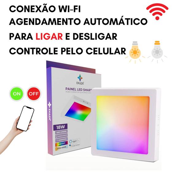 Imagem de Painel Led Smart Ekaza RGB+CCT Sobrepor Quadrado 18W