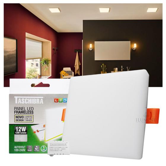 Painel LED Taschibra Frameless 12W Quadrado Embutir ou Sobrepor Menor preço em Painel LED Taschibra Frameless 12W Quadrado Embutir ou Sobrepor
